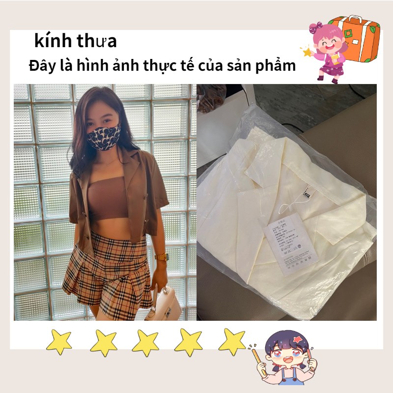 Set áo ống không tay và áo khoác croptop IHKKE phong cách Hàn Quốc thời trang mới dành cho nữ