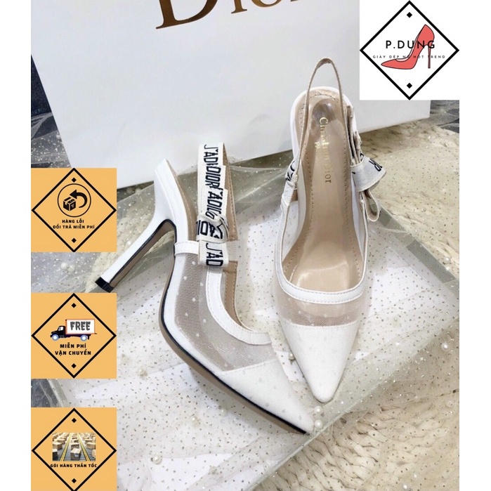 Giày Cao Gót Sandal dior lưới bi trắng fullbox, bill, túi giấy