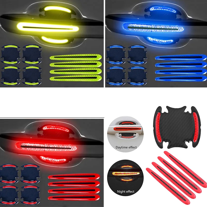 Set 4 Miếng Dán Phản Quang 3D Cảnh Báo An Toàn Cho Tay Nắm Cửa Mở Cửa Xe Hơi