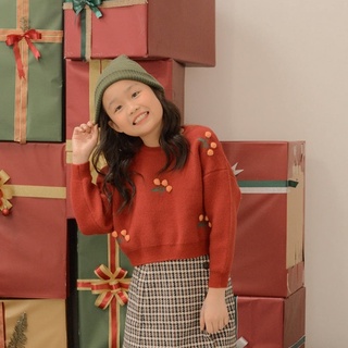 Áo len vai đổ đính cherry
