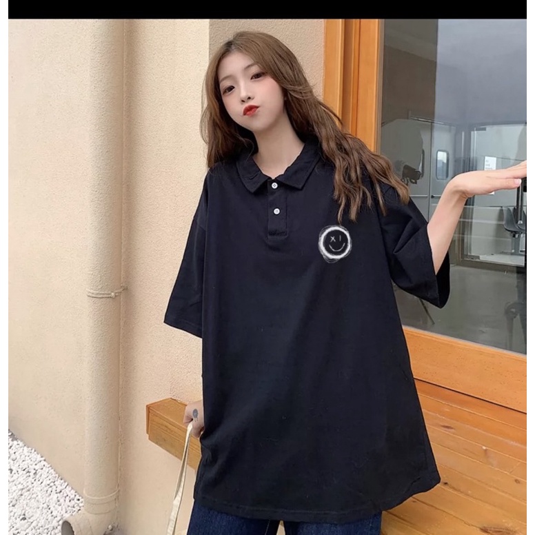 Áo polo mặt cười vẽ nhiều vòng logo TTA785