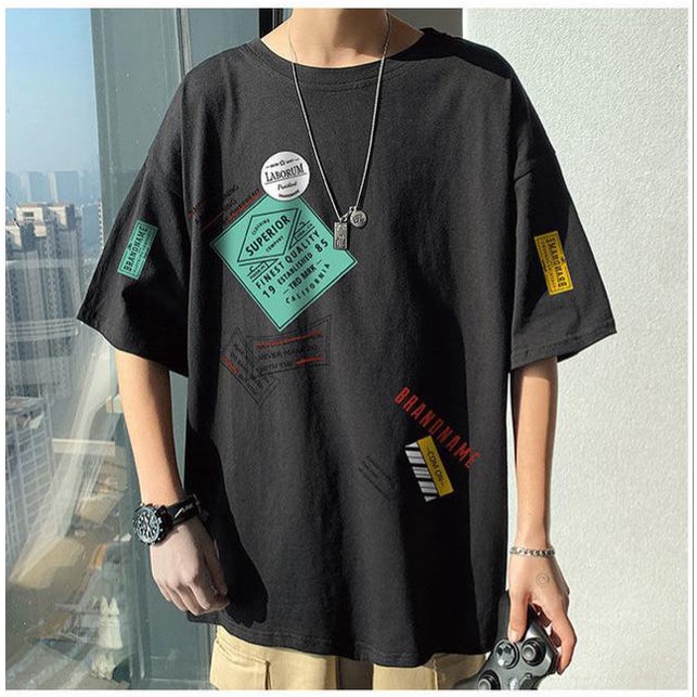 Áo Thun Cotton Tay Ngắn Dáng Rộng In Họa Tiết Nhãn Vàng Hoạt Hình Phong Cách Hip Hop Thời Trang Cho Nam Và Nữ (Size M-8XL)