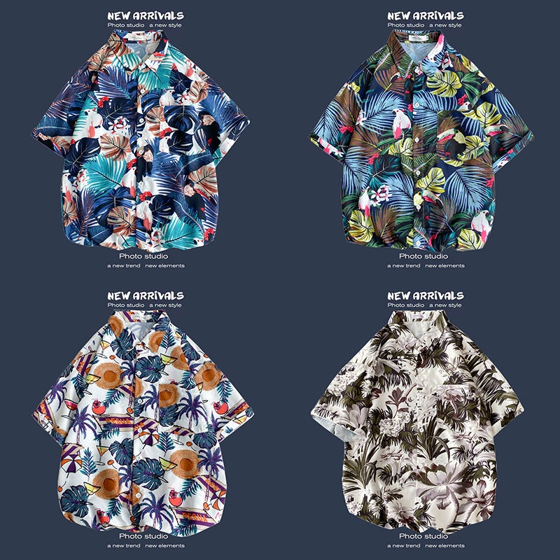 Áo Sơ Mi Hoa Ngắn Tay Dáng Rộng Trẻ Trung Cá Tính Cho Nam