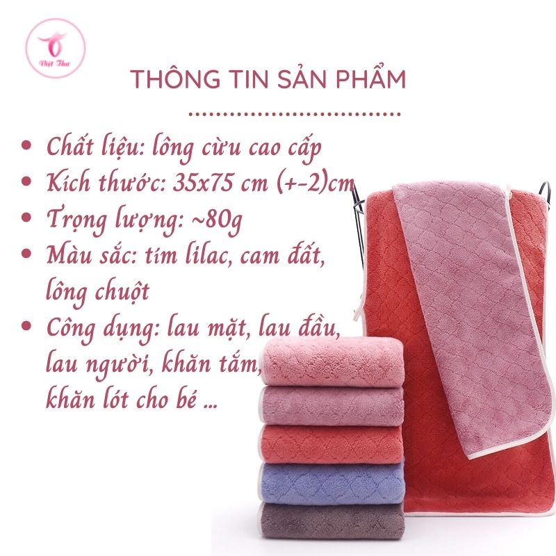 Khăn mặt lông cừu ngoại nhập, khăn lau đầu siêu thấm, siêu mềm, siêu dày, quà tặng sang trọng, 35x75cm - Việt Thư