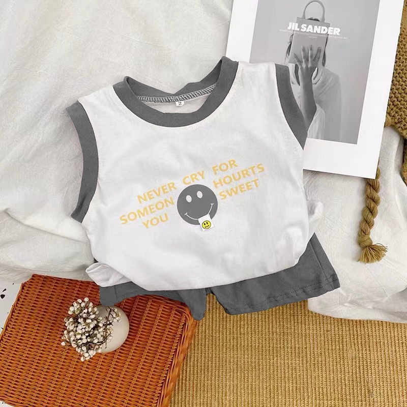 Bộ đồ 2 mảnh gồm áo thun tay ngắn và quần đùi 100% cotton thời trang mùa hè phong cách Hàn Quốc dành cho trẻ em