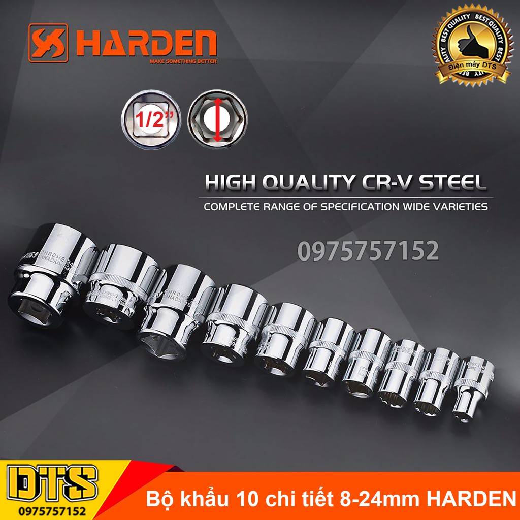 Bộ 10 đầu khẩu ngắn 8-24mm 6 cạnh 1/2 Inch cao cấp HARDEN, KAPUSI thép Nhật CR-V cứng 60HRC, đầu tuýp 1/2 chuyên nghiệp