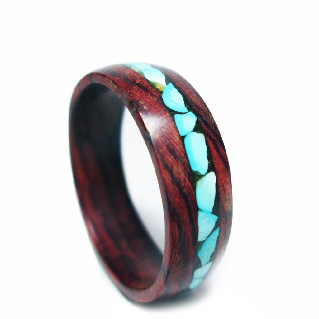 Nhẫn gỗ Cẩm Lai cẩn đá turquoise xanh ngọc