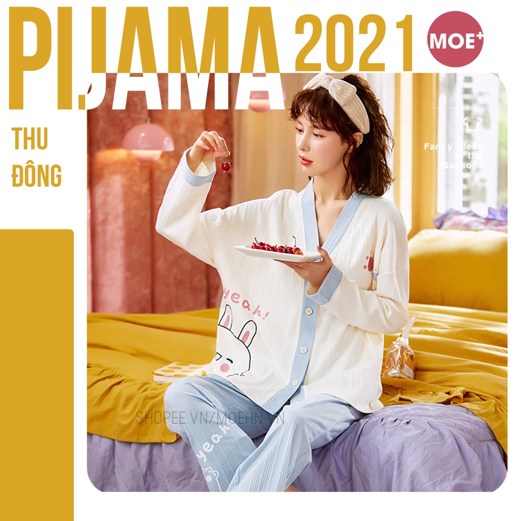 HÀNG SẴN_Bộ Ngủ Pyjama Cotton Dài Tay Kiểu Cổ Yukata Korea Style Thu Đông 2021 | BigBuy360 - bigbuy360.vn