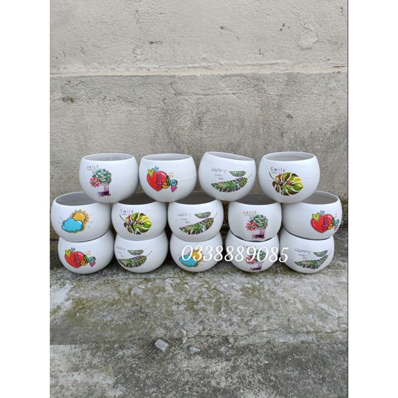 (CHỌN CHẬU) Chậu Sứ MINI Bát Tràng dáng tròn In hình cute Trồng Cây Cảnh, Sen Đá, Xương Rồng,hoa