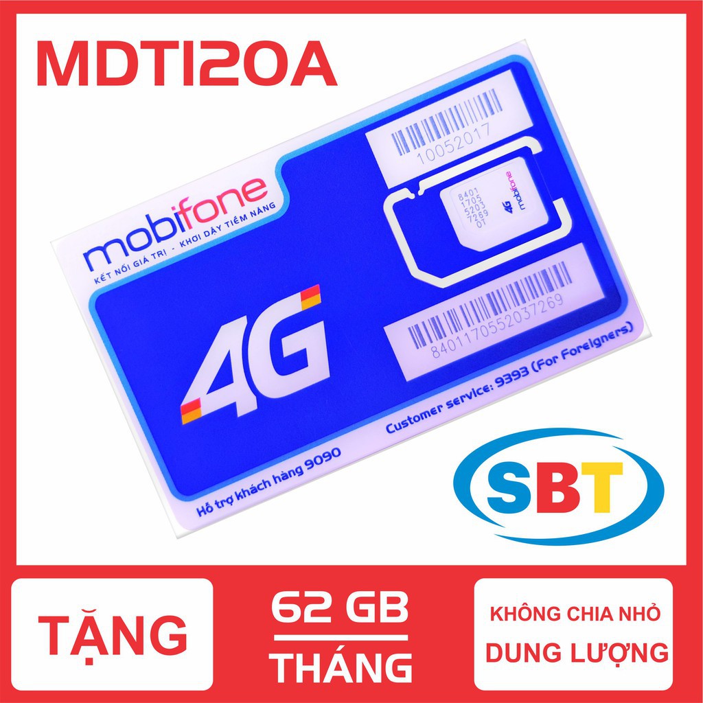 🏅🏆 SIM 4G MOBI 62 GB/THÁNG MDT120A
