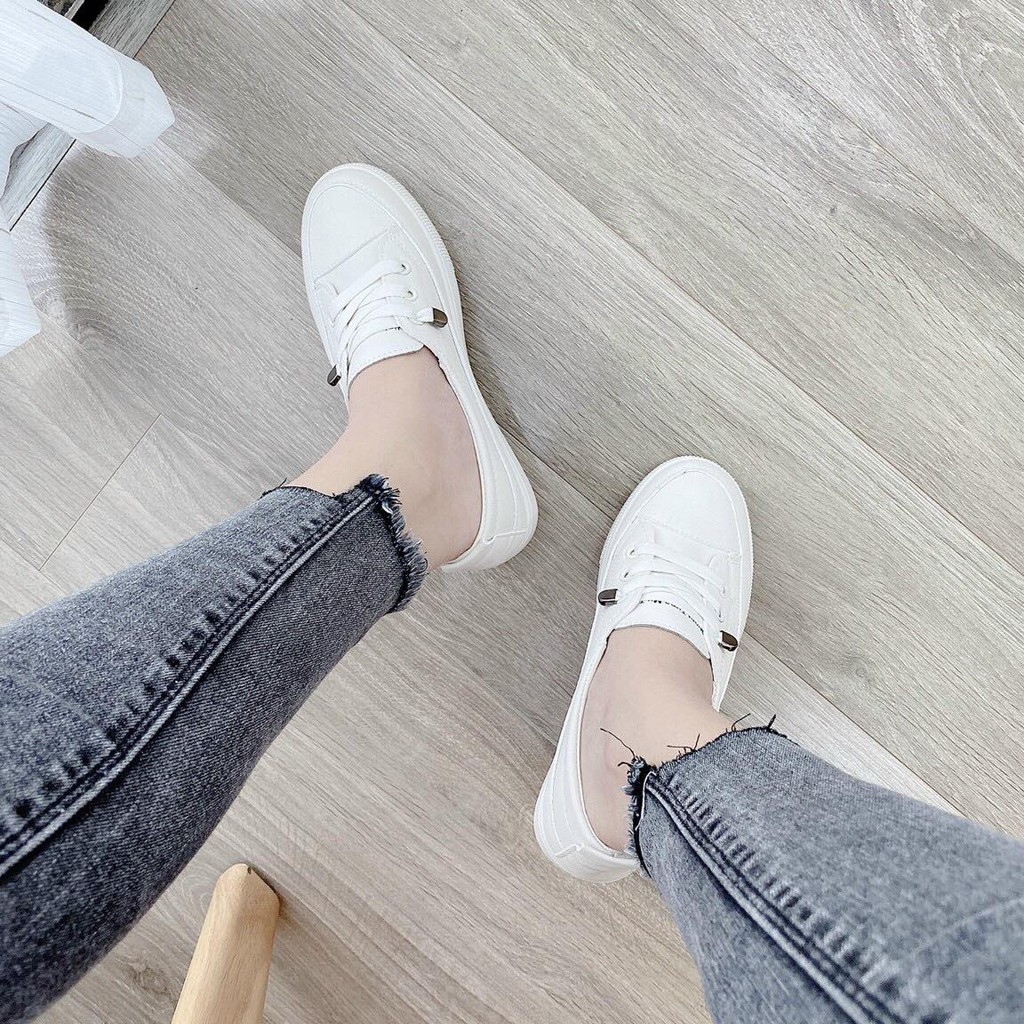 giày bệt slipon dây chun kem