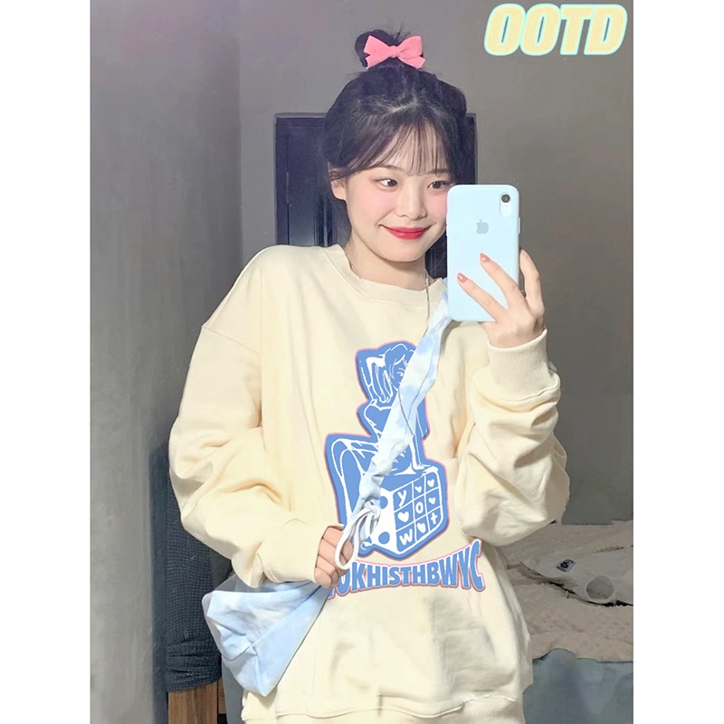 NRVP Áo Thun Tay Dài Oversize In Họa Tiết Phong Cách Hàn Quốc Thời Trang Cho Nam Và Nữ