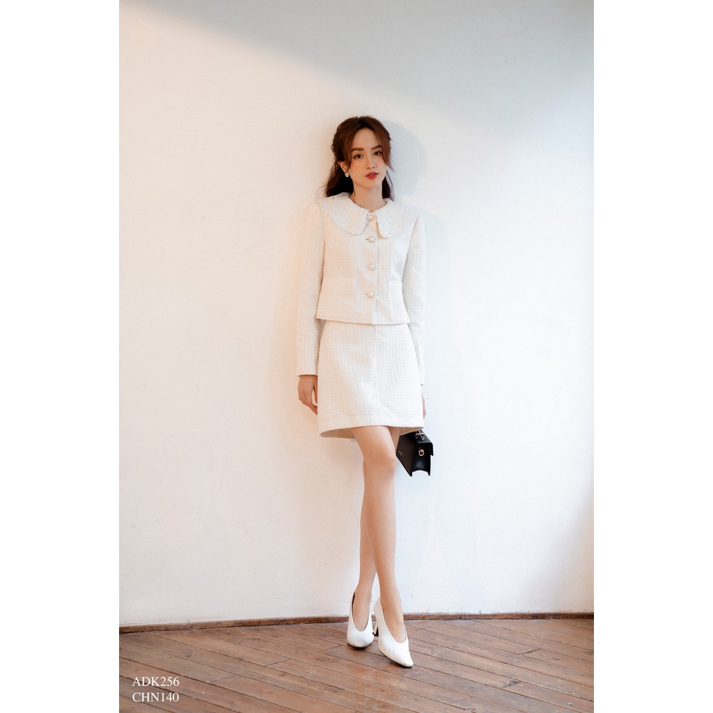 Áo dạ tweed cổ phối voan 2 túi vuông TIINSTORE ADK256 | BigBuy360 - bigbuy360.vn