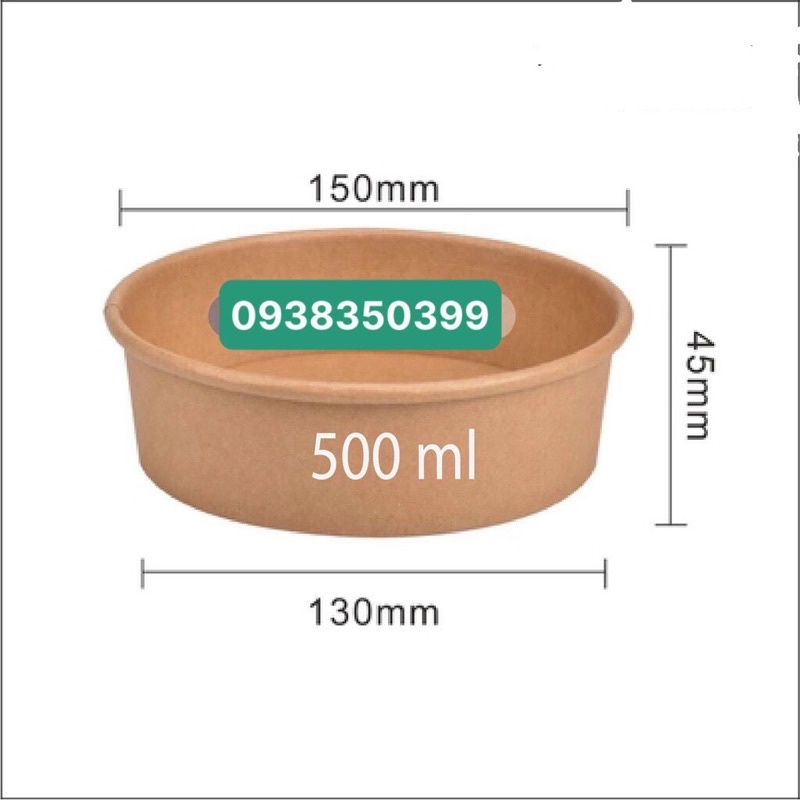 50 thố giấy kraft 500ml kèm nắp dày chắc chắn