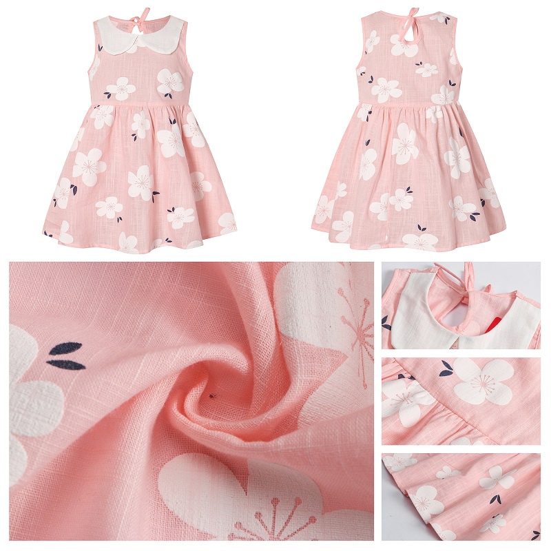 Váy Bé Gái Đầm Công Chúa Vải Lanh Cotton Thoáng Khí In Hoa Cho Bé Gái 1-6 Tuổi