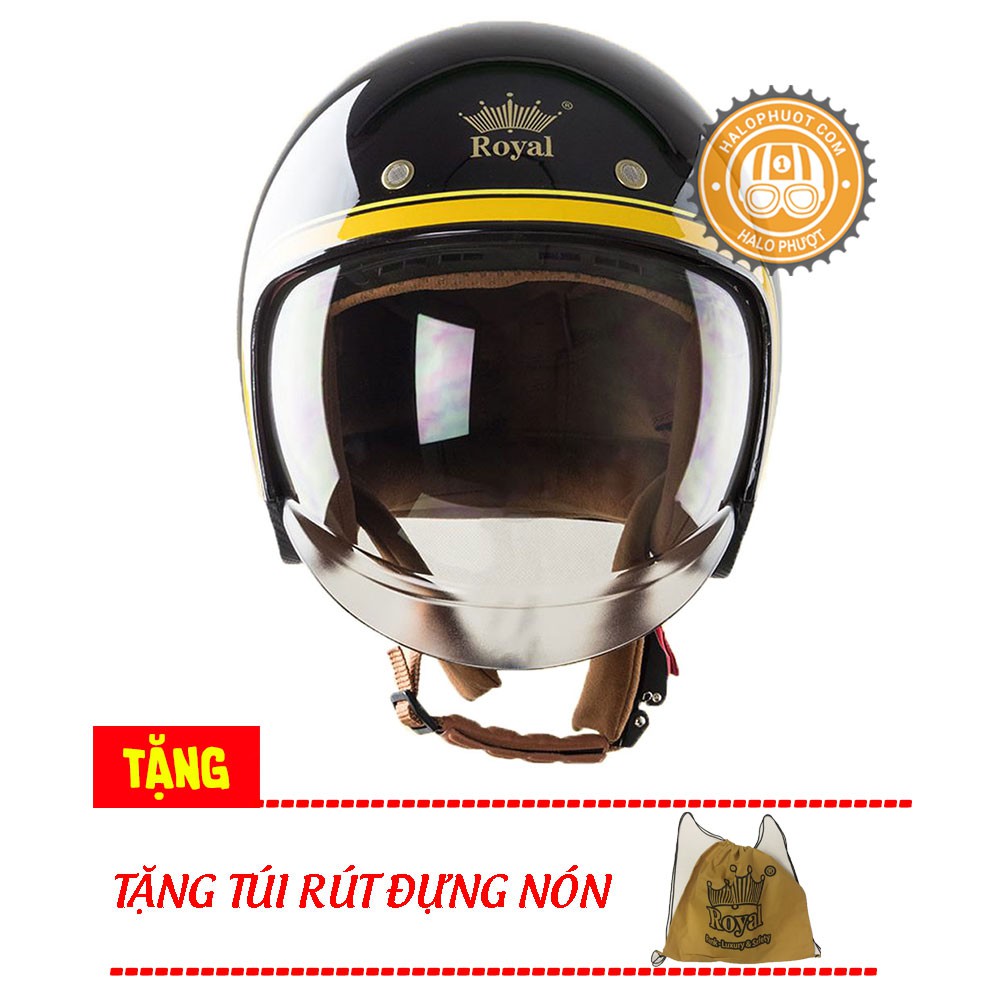 Nón bảo hiểm 3/4 kính âm Royal M139 V10 Đen (tặng balo rút)