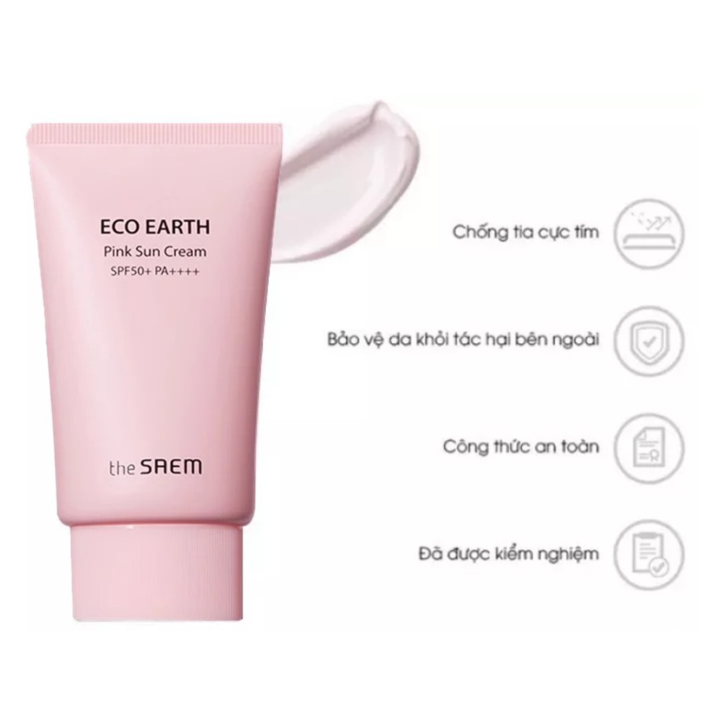 Kem Chống Nắng The SAEM Eco Earth Power Pink Sun Cream SPF50+ PA++++ 50g - Hồng