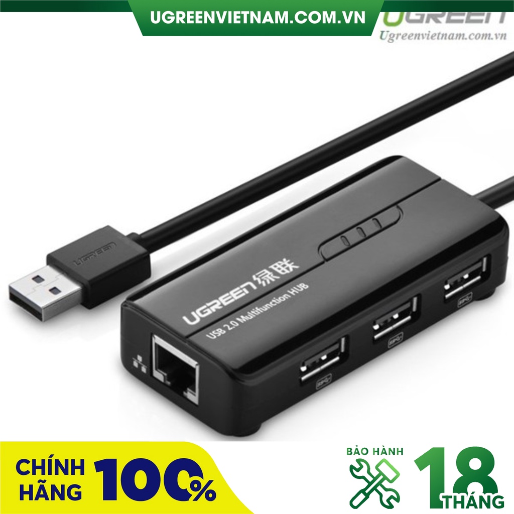 Bộ chia 3 cổng USB 2.0 kèm cổng mạng Ethernet 10/100Mbps Ugreen 20264 Chính hãng