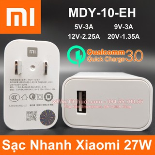Củ Sạc Nhanh Xiaomi MDY-10-EH 27W Quick Charge 3.0 ZIN Chính Hãng