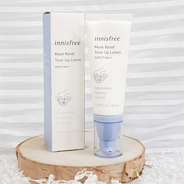 Sữa Dưỡng Ẩm, Nâng Tông, Chăm Sóc Vùng Da Đeo Khẩu Trang Innisfree Mask Relief Tone-Up Lotion SPF27/PA++ 40ml