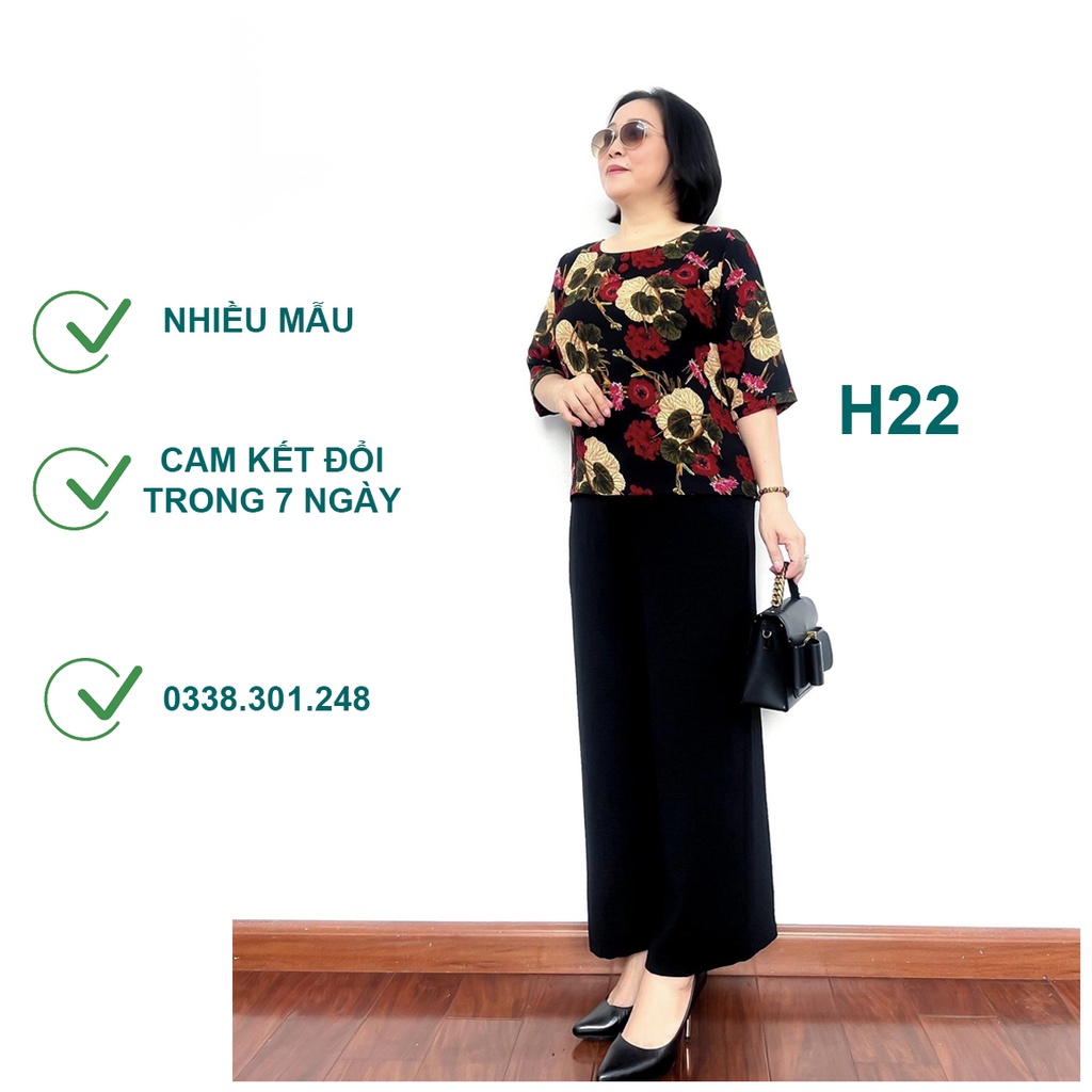 Bộ đồ Trung niên cho Bà cho Mẹ Áo lụa hàn châu Tay lỡ Quần đũi