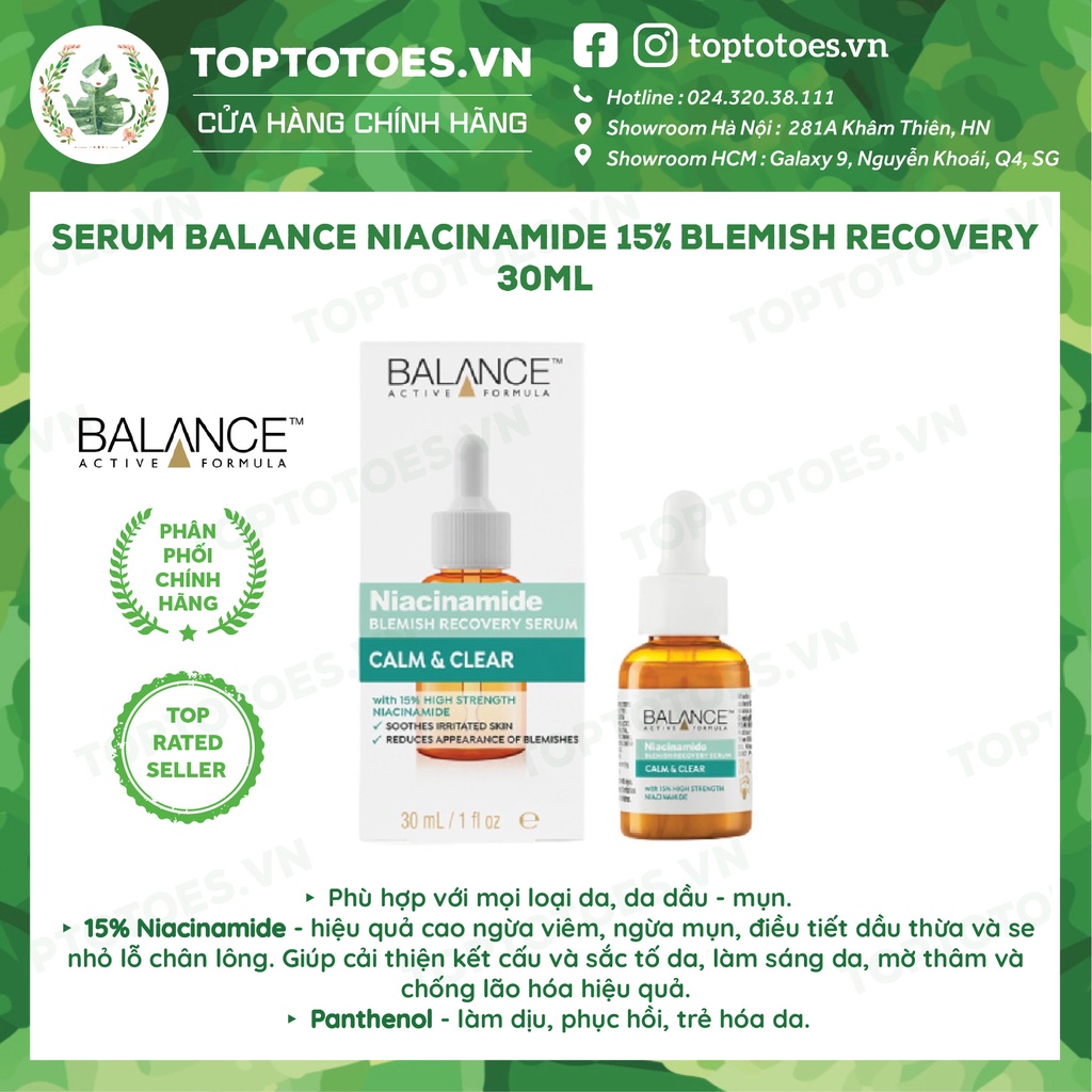 Serum ngừa mụn, mờ thâm Balance Niacinamide 15% Blemish Recovery 30ml [NHẬP KHẨU CHÍNH HÃNG 100%]