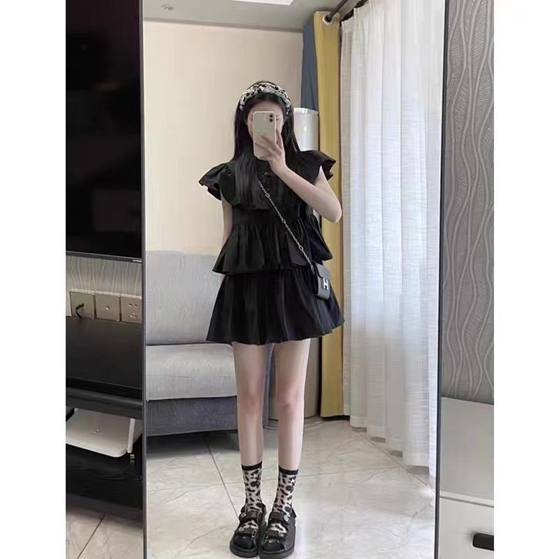 Váy babydoll Đầm Tầng Tay Xếp Nếp Màu Trơn Dễ Thương Thời Trang Mùa Hè 2022 Cho Bạn Gái