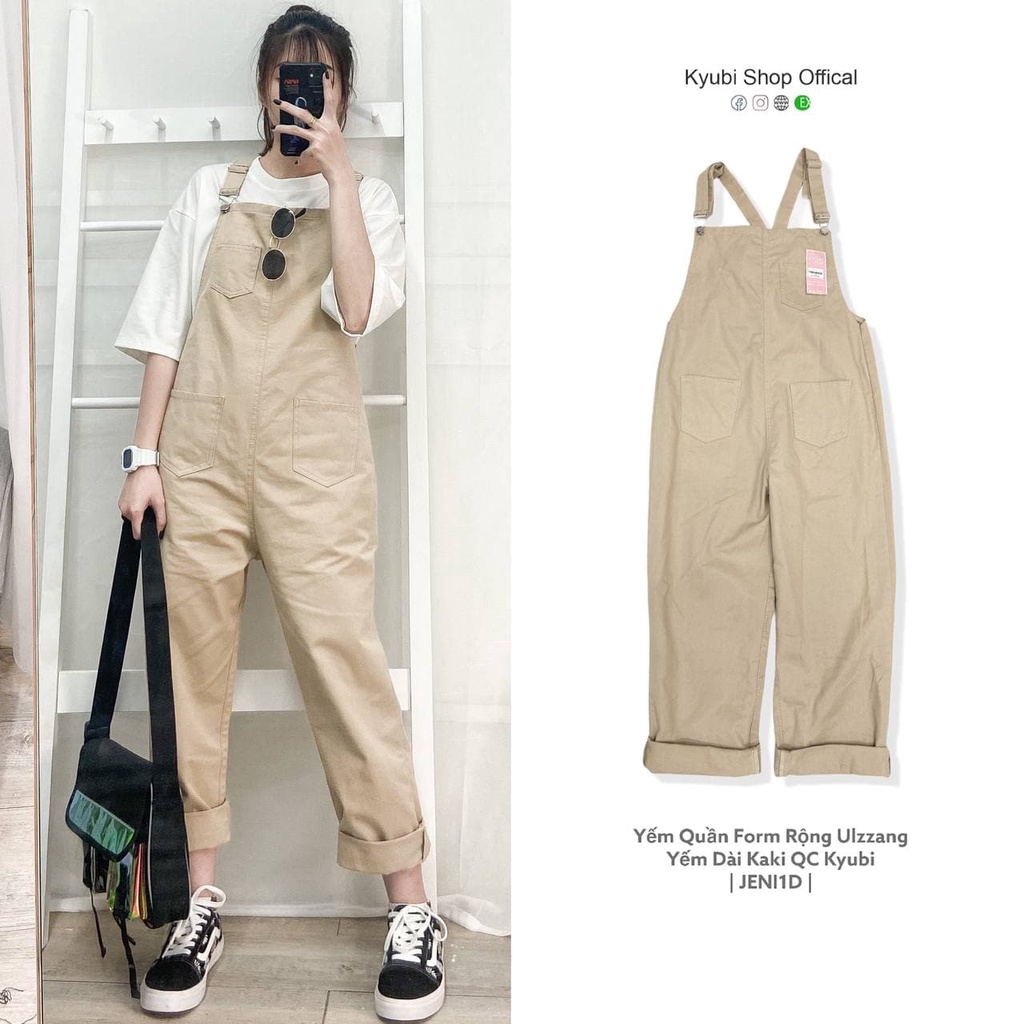 Quần yếm dài Ulzzang ống baggy JENI có túi trước sau [2 Màu - Có Size] - Yếm quần Kyubi JENI1D