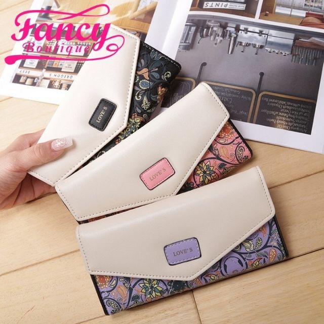 [Hot Trend] Ví Clutch Dài Cầm Tay Love's Hoa Văn Phong Cách Hàn Quốc Cực Đẹp Nhiều Màu Đen Hồng Tím Xanh TX0075-79