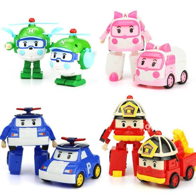 [ SIÊU HOT] Hộp 4 con biệt đội robocar poli biến hình thành robot, ô tô, Đồ chơi Bộ xe Biệt đội Poli Robocar biến hình