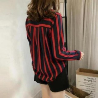 Áo sơ mi sọc đính cúc hạt to - RiBi Shop