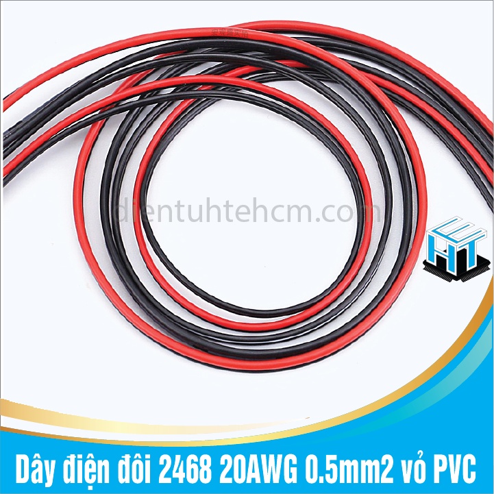 1 Mét Dây điện đôi 2468 20AWG 2 màu đỏ - đen lõi 0.5mm2 vỏ PVC