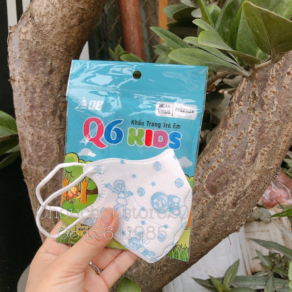 [Có Sẵn] 1 Thùng 30 Túi (1 Túi 10 chiếc) Khẩu Trang 6D Q6 Kids Siêu Kháng Khuẩn In Hình Hoạ Tiết Cho Bé Từ 2 - 5 Tuổi