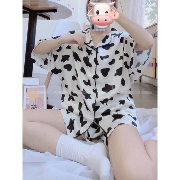 Bộ ngủ pijama hoạ tiết hoa quả vải đũi kate mặc mát phù hợp mùa hè