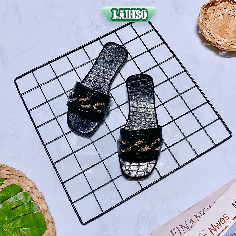 Dép nữ quai ngang thời trang siêu xinh chất liệu da vân cá sấu sang chảnh LADISO TT382