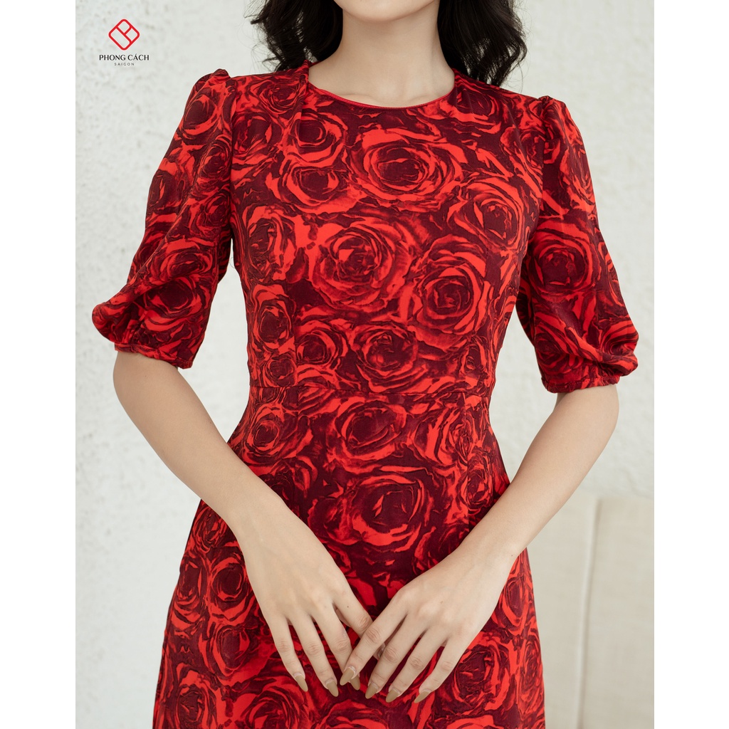 Đầm chữ A hoạ tiết tay bồng SD1373 - Phong Cách SAIGON