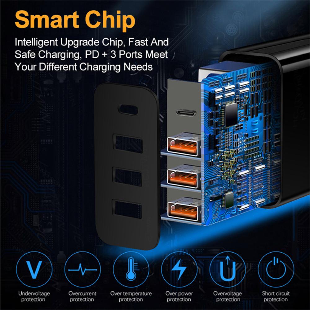 Cốc Sạc Nhanh 3 Cổng USB + PD QC3.0 Type-C 3 Giao Diện USB 5V / 3.5A 9V / 2A 12V / 1.5A K3O7