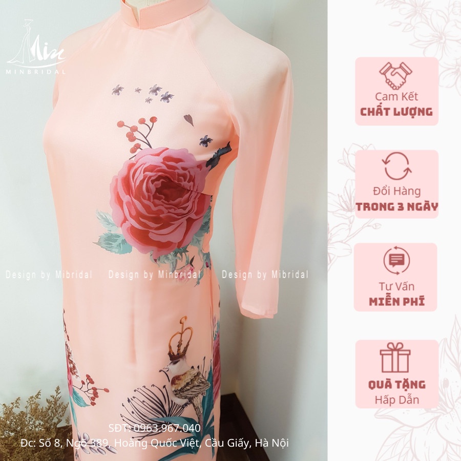 Áo dài các tân dáng xuông 4 tà chất liệu voan tơ óng in hoa văn, màu vàng | BigBuy360 - bigbuy360.vn