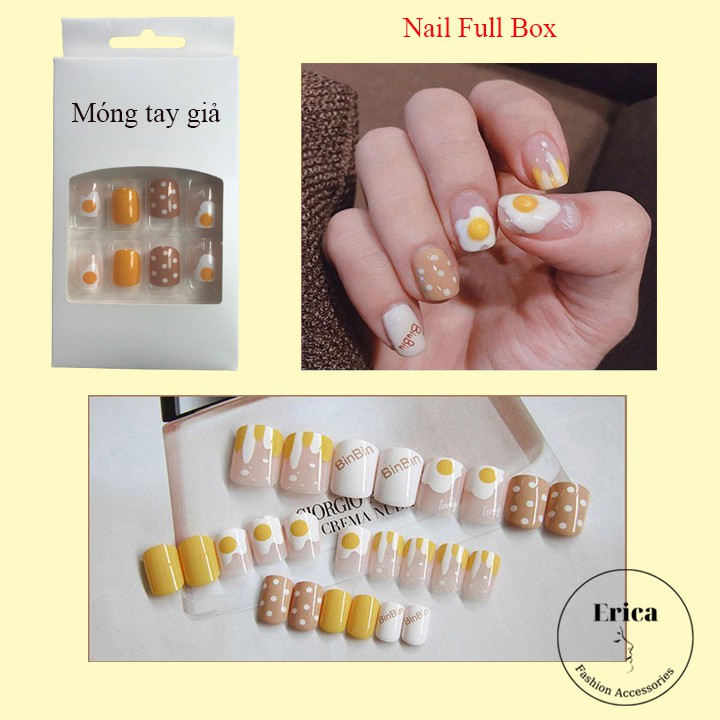 Set 24 móng giả kèm keo dũa họa tiết 3D phong cách Hàn Quốc