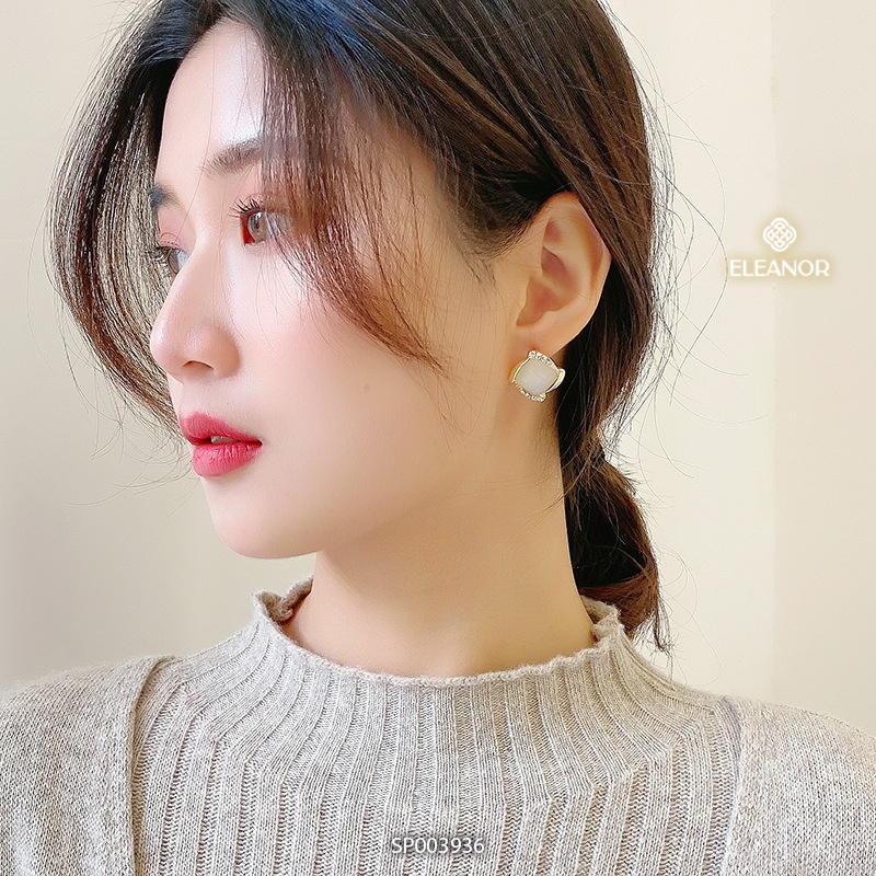 Bông tai nữ chuôi bạc 925 Eleanor Accessories hình thoi đính đá viền phụ kiện trang sức 3936