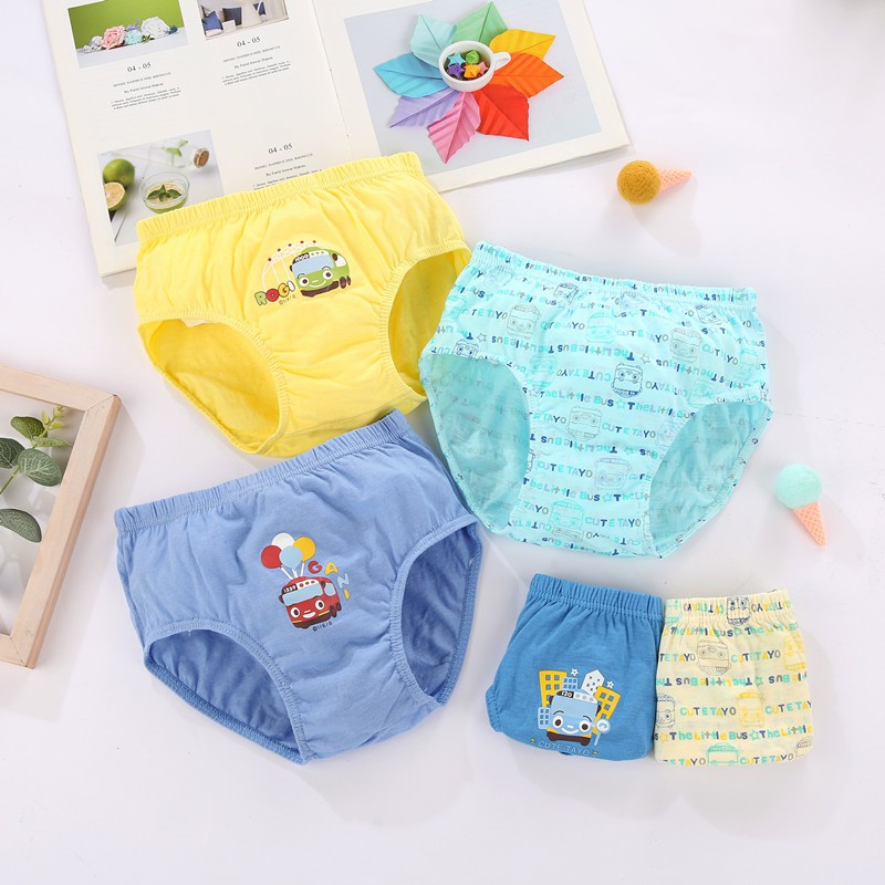 Hộp 5 quần lót bé trai Hàn Quốc 100% cotton mẫu Xe buýt Cute Tayo