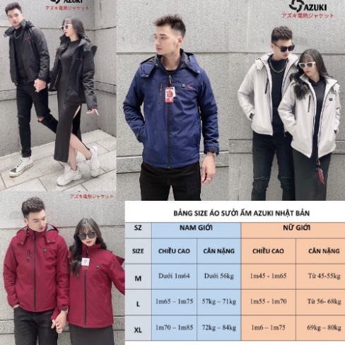 Áo Sưởi Ấm Bằng Điện Nhật Bản AZUKI [ BH 6 Tháng, Áo Chống Mưa Cực Tốt]