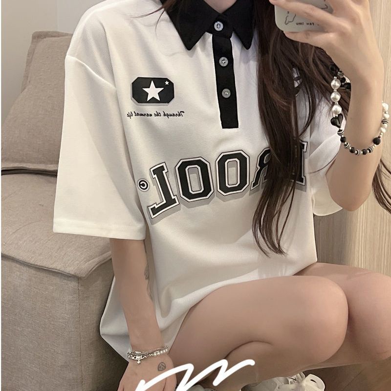 Áo polo Ngắn Tay Form Rộng Phong Cách Cổ Điển Thanh Lịch Dành Cho Nữ