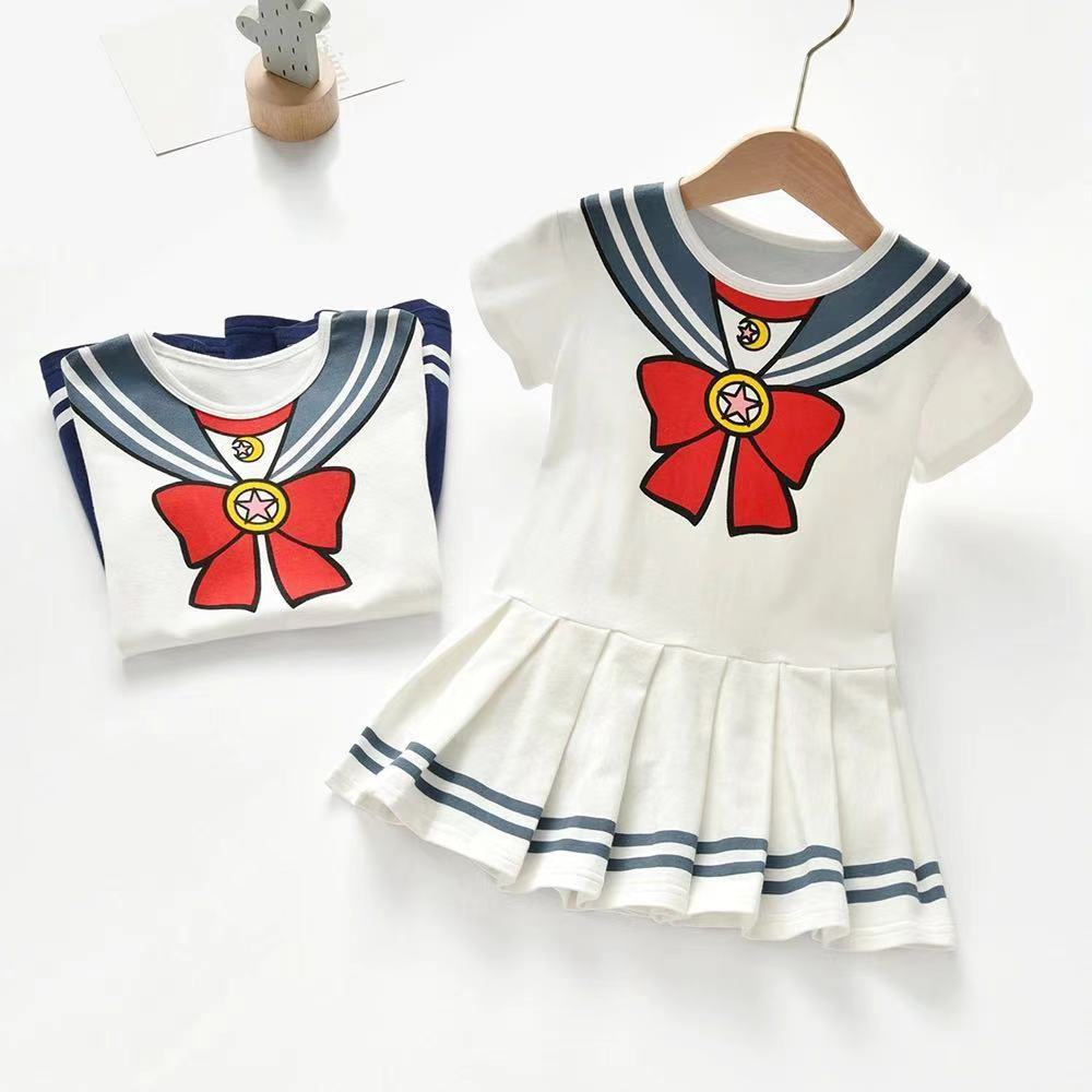 Váy Xếp Ly Màu Xanh Navy Dễ Thương Tươi Mới Cho Bé Gái