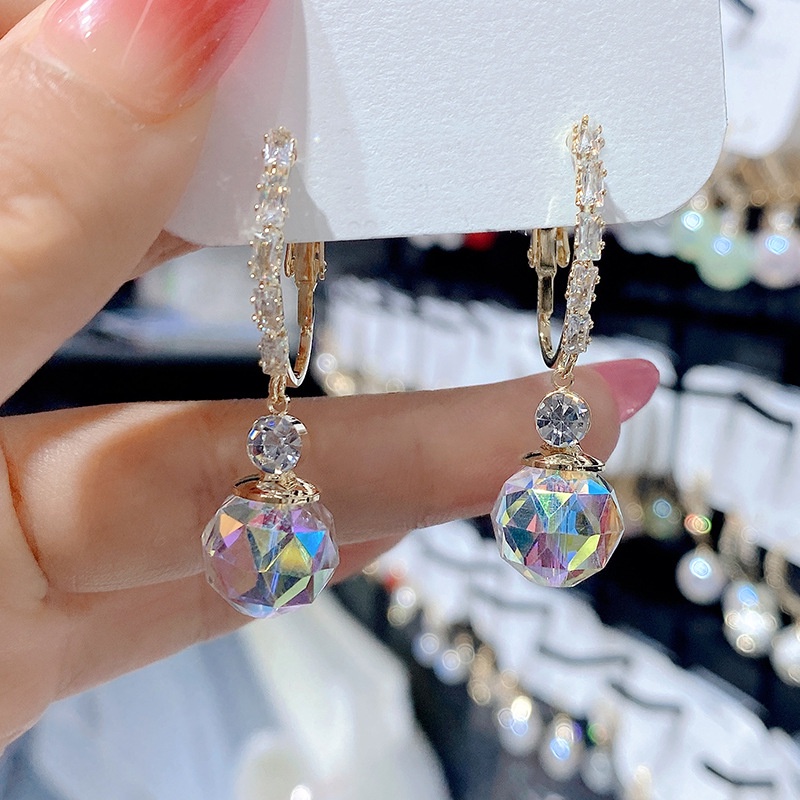 Đôi khuyên tai ETRENDY mặt quả cầu pha lê giả long lanh phong cách Hàn Quốc đơn giản thời trang cho nữ