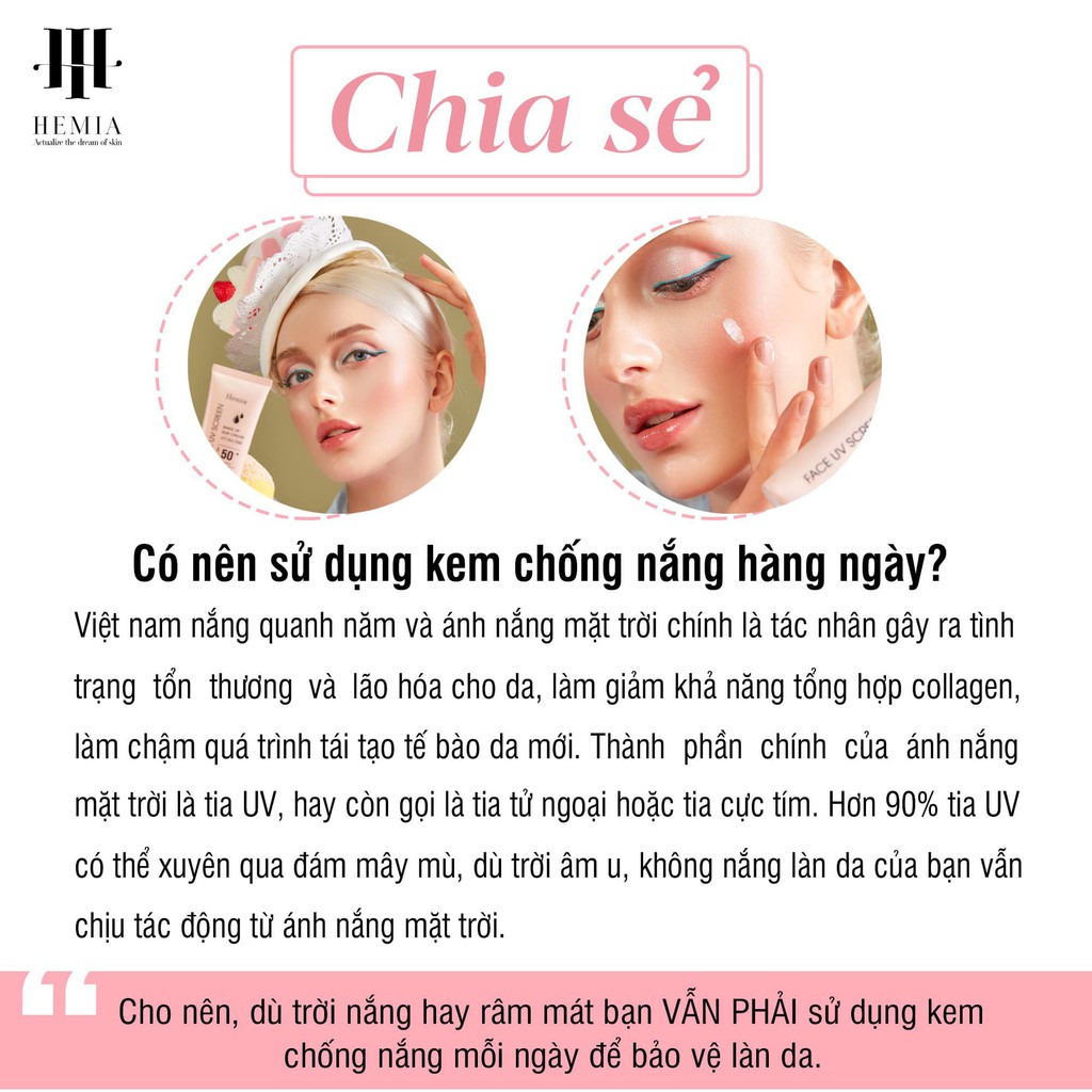 [HOT 2021] Kem Chống Nắng Hemia Nhập Khẩu Hàn Quốc Dưỡng Trắng Make up Bảo Vệ Da Chống Lão Hoá - Da Dầu, Da mụn, Da khô | BigBuy360 - bigbuy360.vn