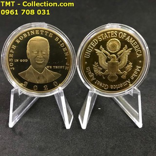 Xu Biden mạ vàng;  Màu vàng, Đường kính đồng xu là 4cm- TMT Collection - SP005091