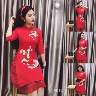 SET ÁO DÀI GẤM THÊU TAY