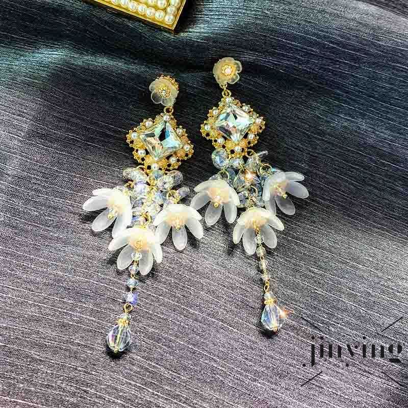 GETNOIVAS Korean Style Long Tassel Set Auger Earrings Flowers Eardrop Personality and Fashion Earrings for Women