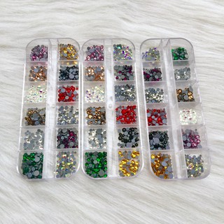 Đá chân keo mix 12 màu siêu sáng , 1400 viên phụ kiện làm móng hnnail